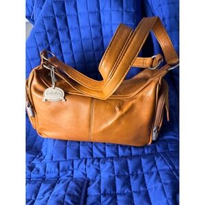 Cabelas Womens Leather Shoulder Bag Cognac Brown Organizer Purse Vintage Style